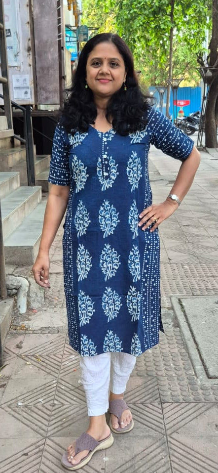 Indigo Pure Cotton Printed Kurta