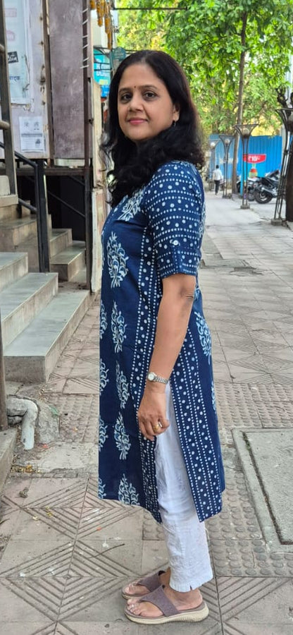 Indigo Pure Cotton Printed Kurta