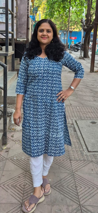 Indigo Pure Cotton Printed Kurta