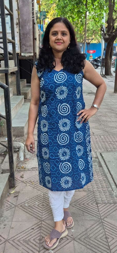 Indigo Pure Cotton Printed Sleeveless Kurta