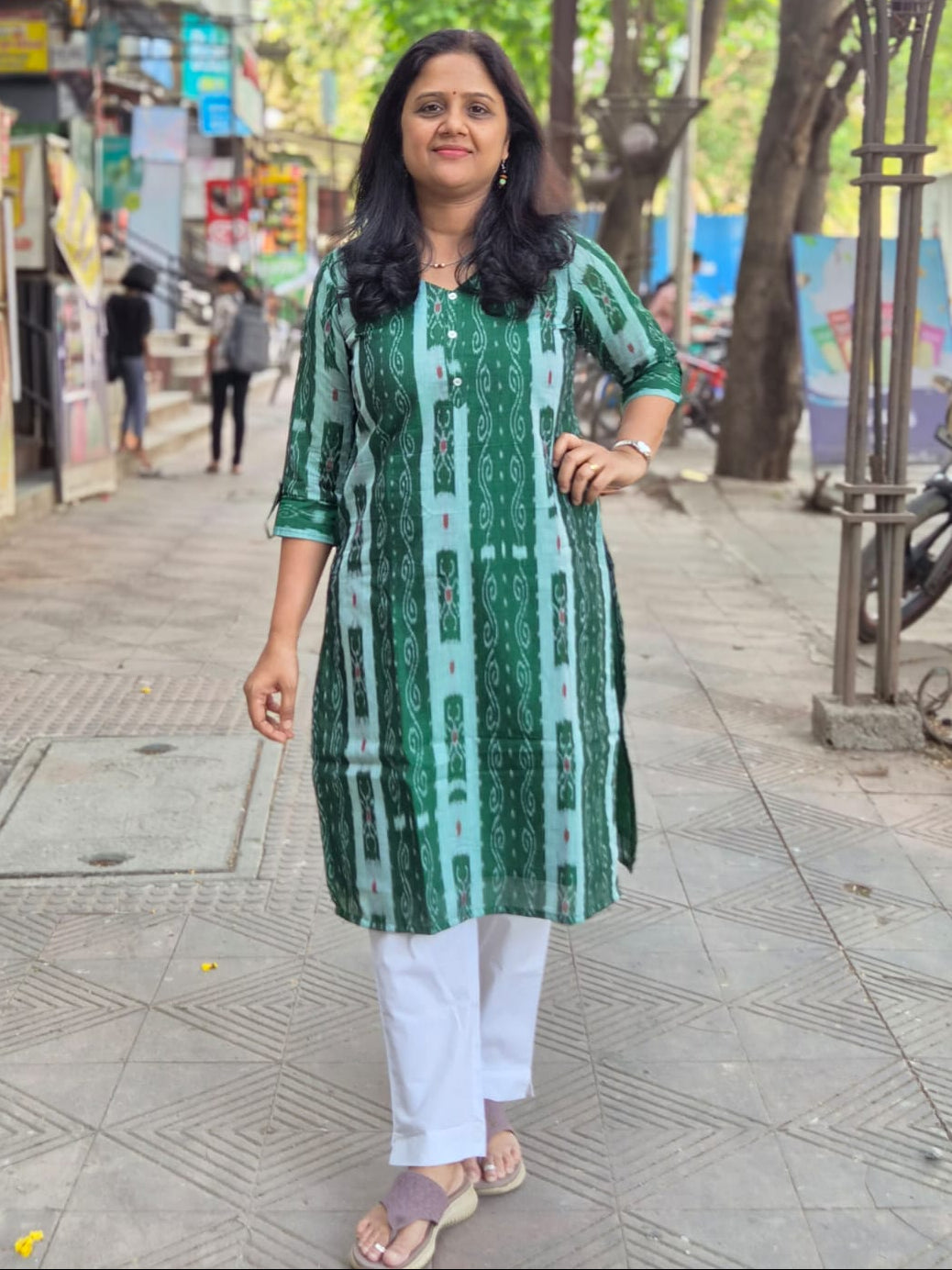 Green Sambalpuri Cotton Kurta