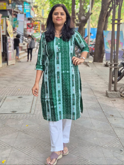 Green Sambalpuri Cotton Kurta