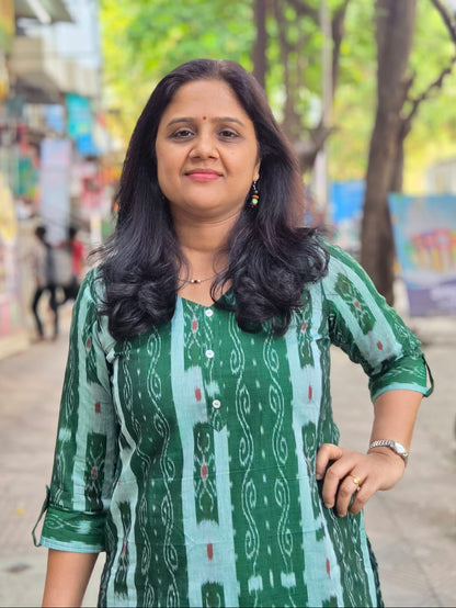 Green Sambalpuri Cotton Kurta