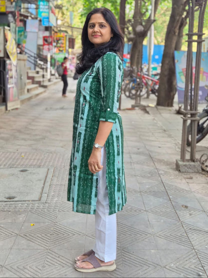 Green Sambalpuri Cotton Kurta
