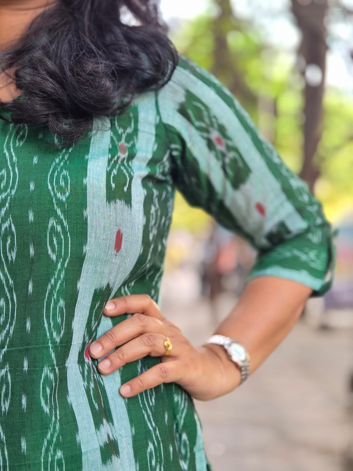 Green Sambalpuri Cotton Kurta