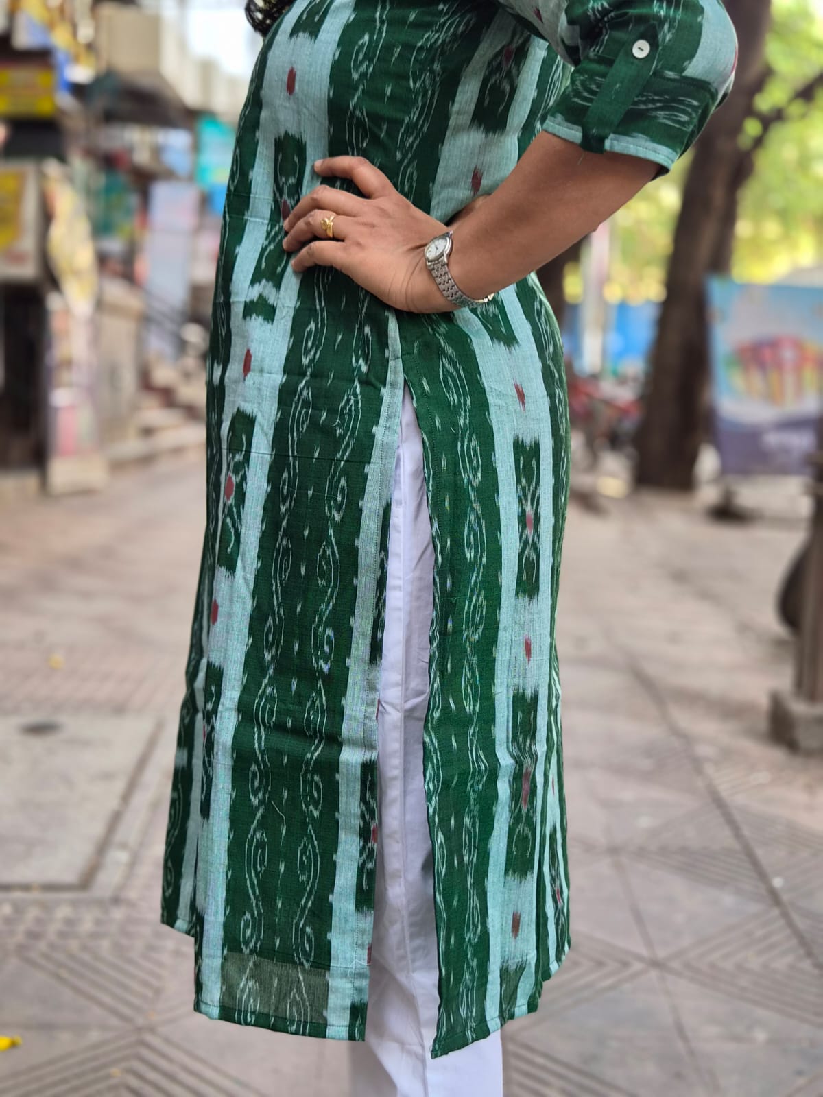 Green Sambalpuri Cotton Kurta