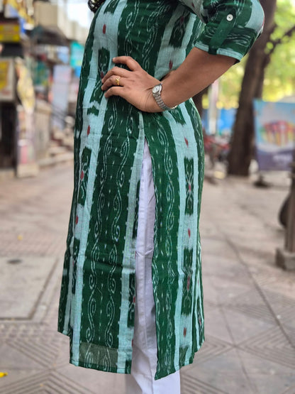 Green Sambalpuri Cotton Kurta