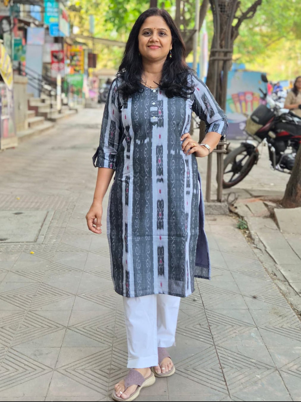 Gray Sambalpuri Cotton Kurta