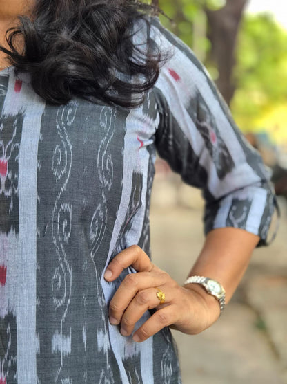 Gray Sambalpuri Cotton Kurta