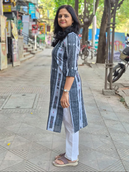 Gray Sambalpuri Cotton Kurta