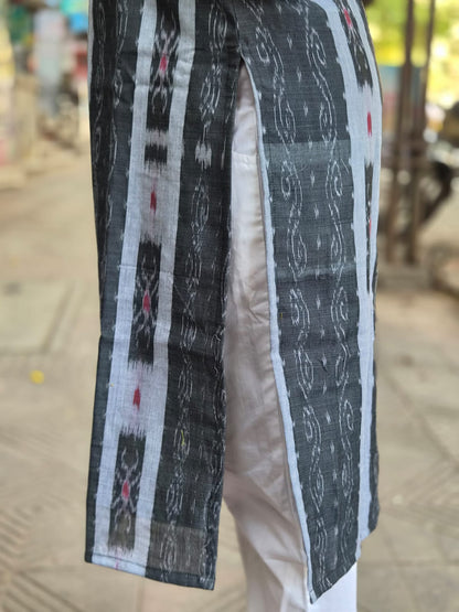 Gray Sambalpuri Cotton Kurta