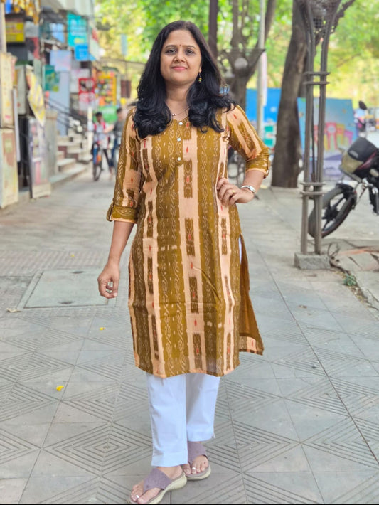 Mustard Yellow Sambalpuri Cotton Kurta