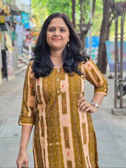 Mustard Yellow Sambalpuri Cotton Kurta