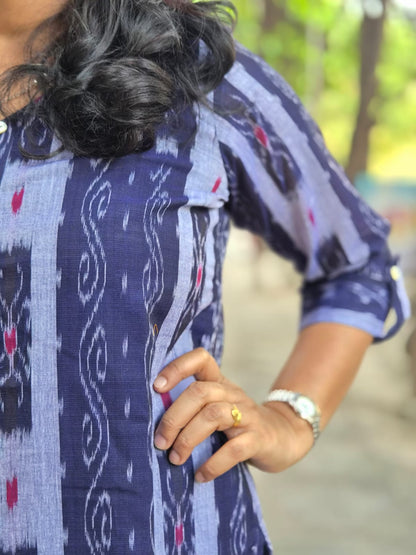 Blue Sambalpuri Cotton Kurta