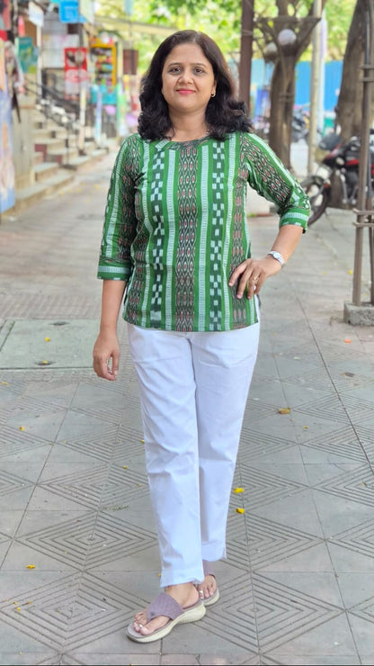 Bottle Green Sambalpuri Short Top
