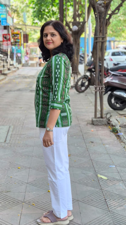 Bottle Green Sambalpuri Short Top