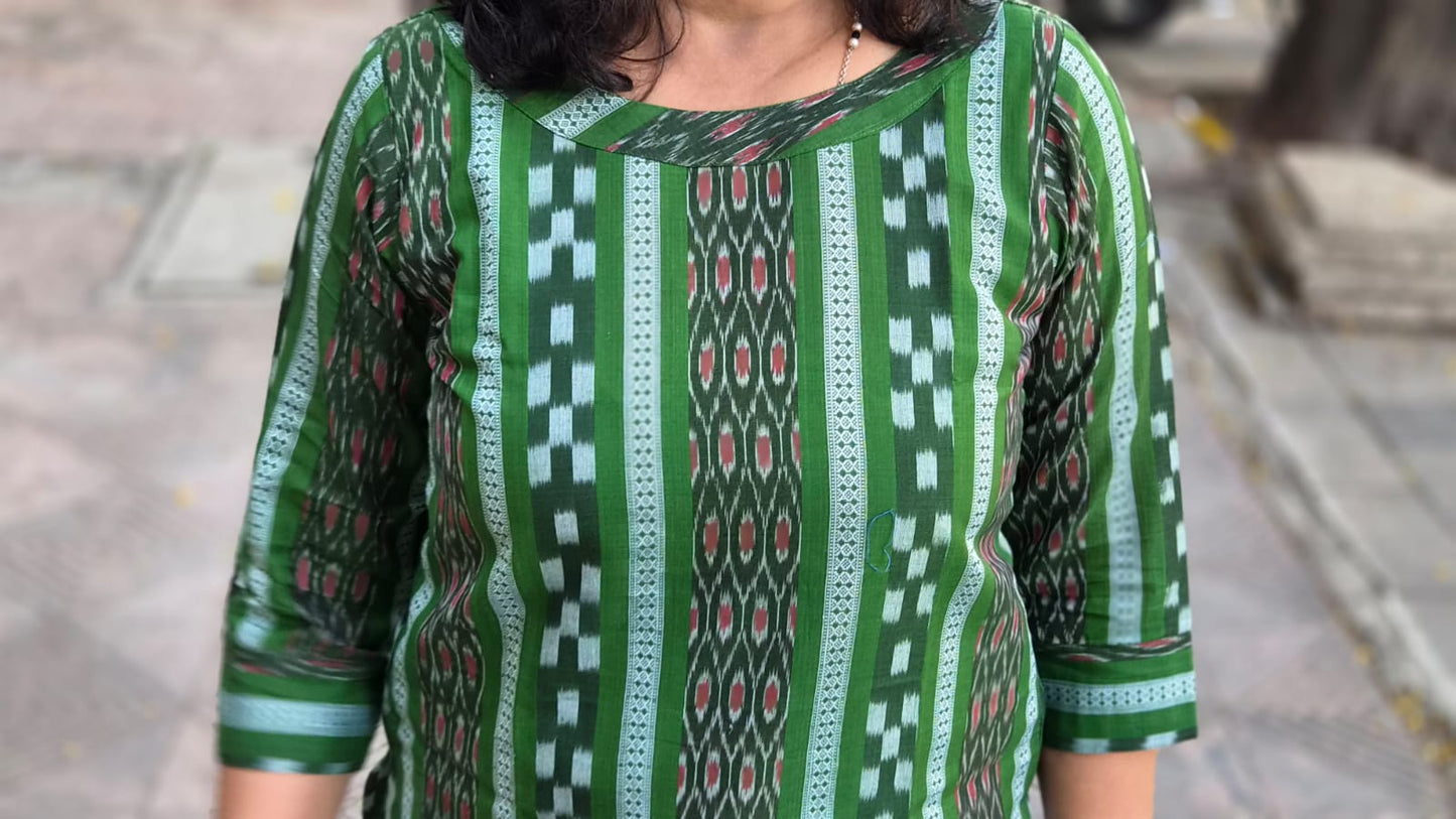 Bottle Green Sambalpuri Short Top