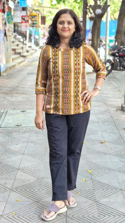 Mustard Yellow Sambalpuri Short Top