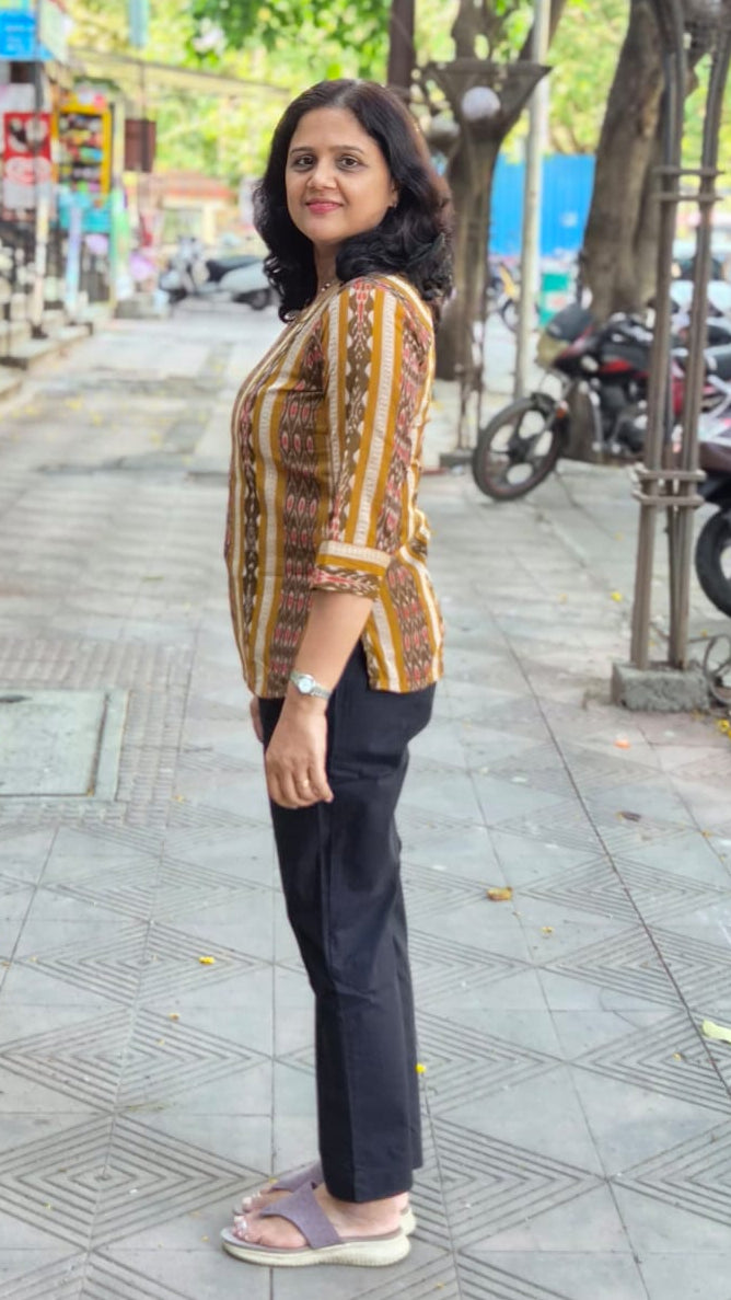 Mustard Yellow Sambalpuri Short Top
