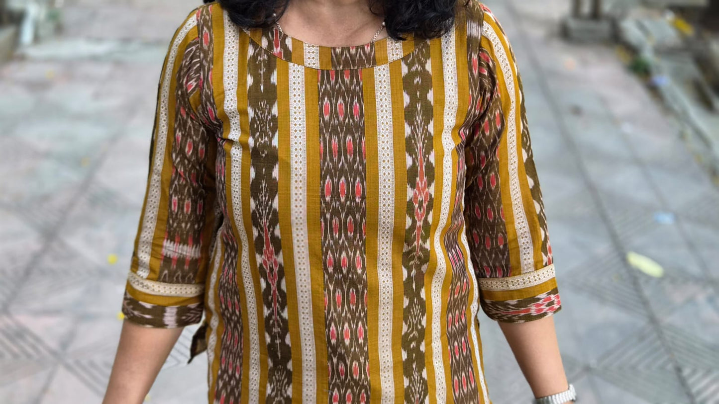 Mustard Yellow Sambalpuri Short Top
