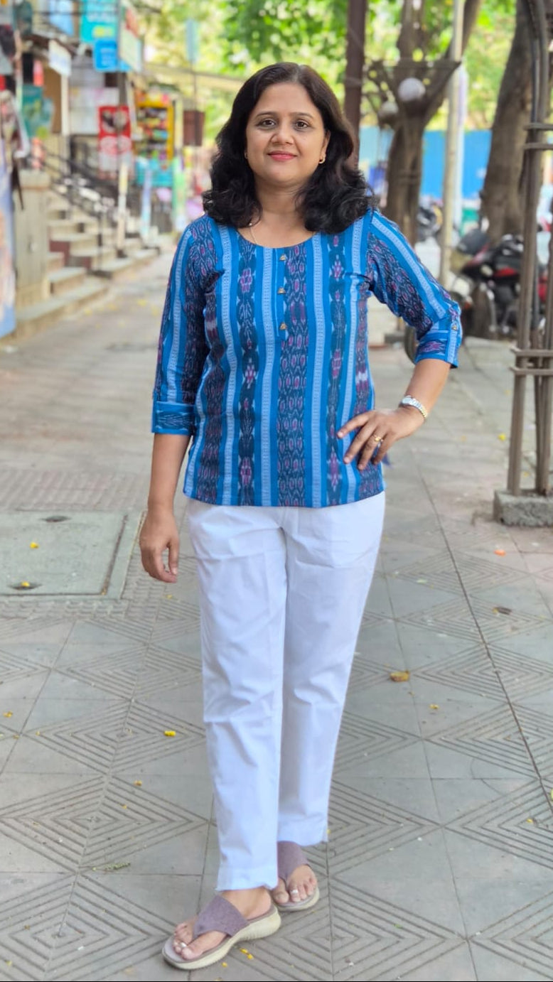 Blue Sambalpuri Short Top