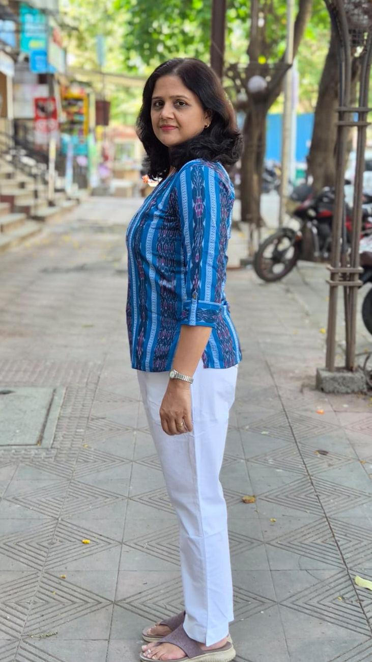 Blue Sambalpuri Short Top