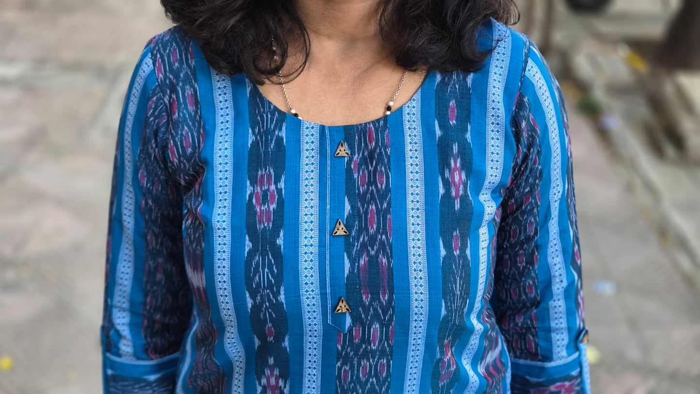 Blue Sambalpuri Short Top