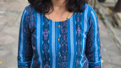 Blue Sambalpuri Short Top