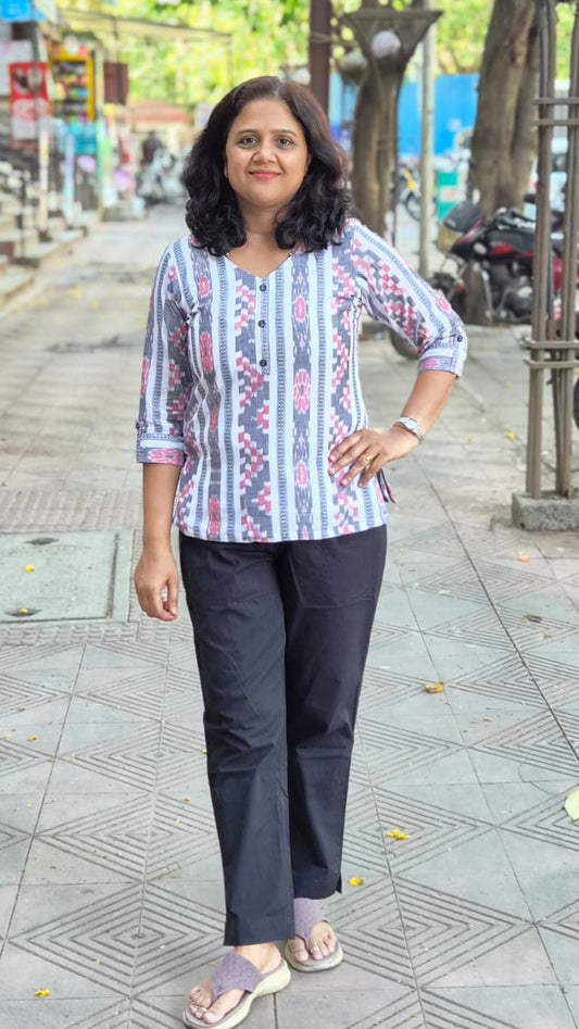 White Sambalpuri Short Top