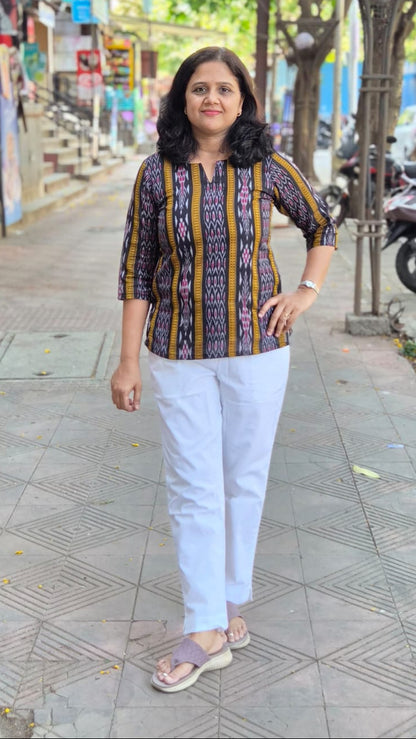 Black Sambalpuri Short Top