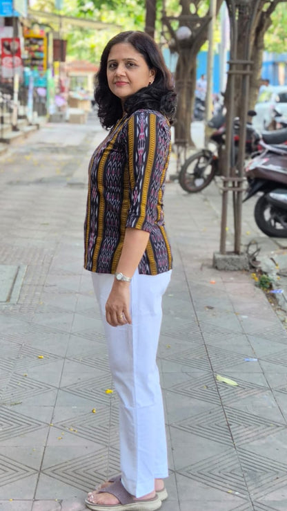 Black Sambalpuri Short Top