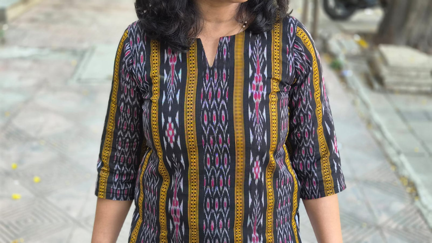 Black Sambalpuri Short Top