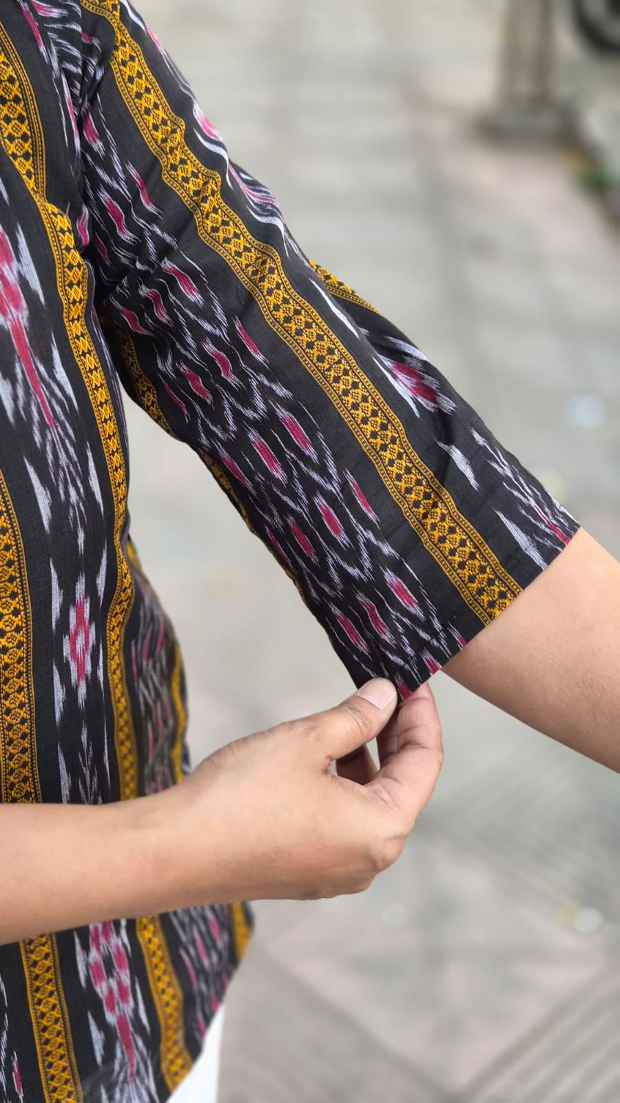 Black Sambalpuri Short Top