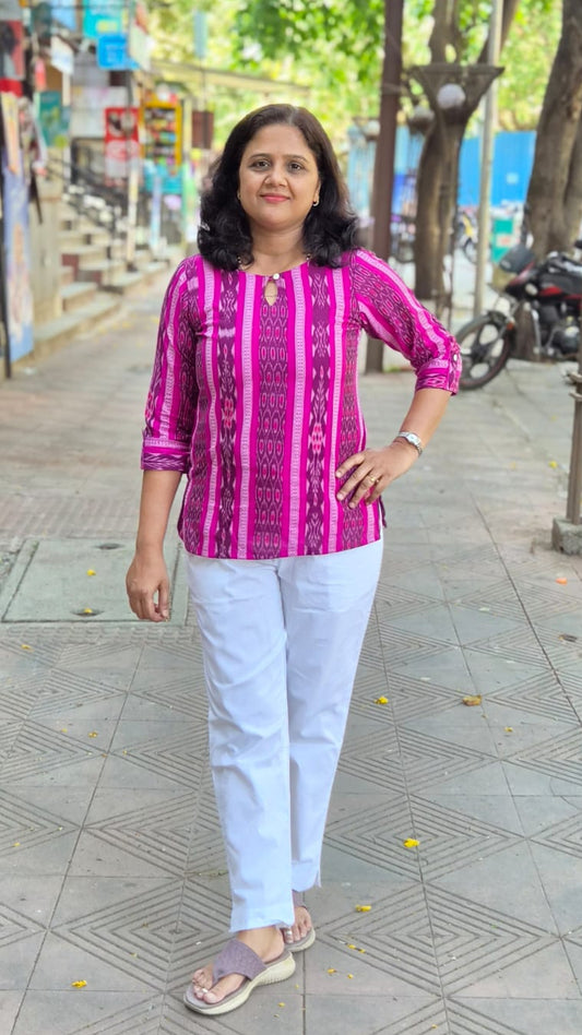 Magenta Sambalpuri Short Top