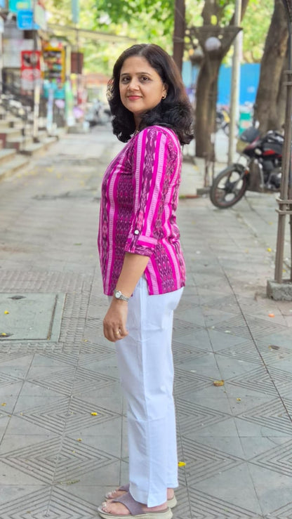 Magenta Sambalpuri Short Top