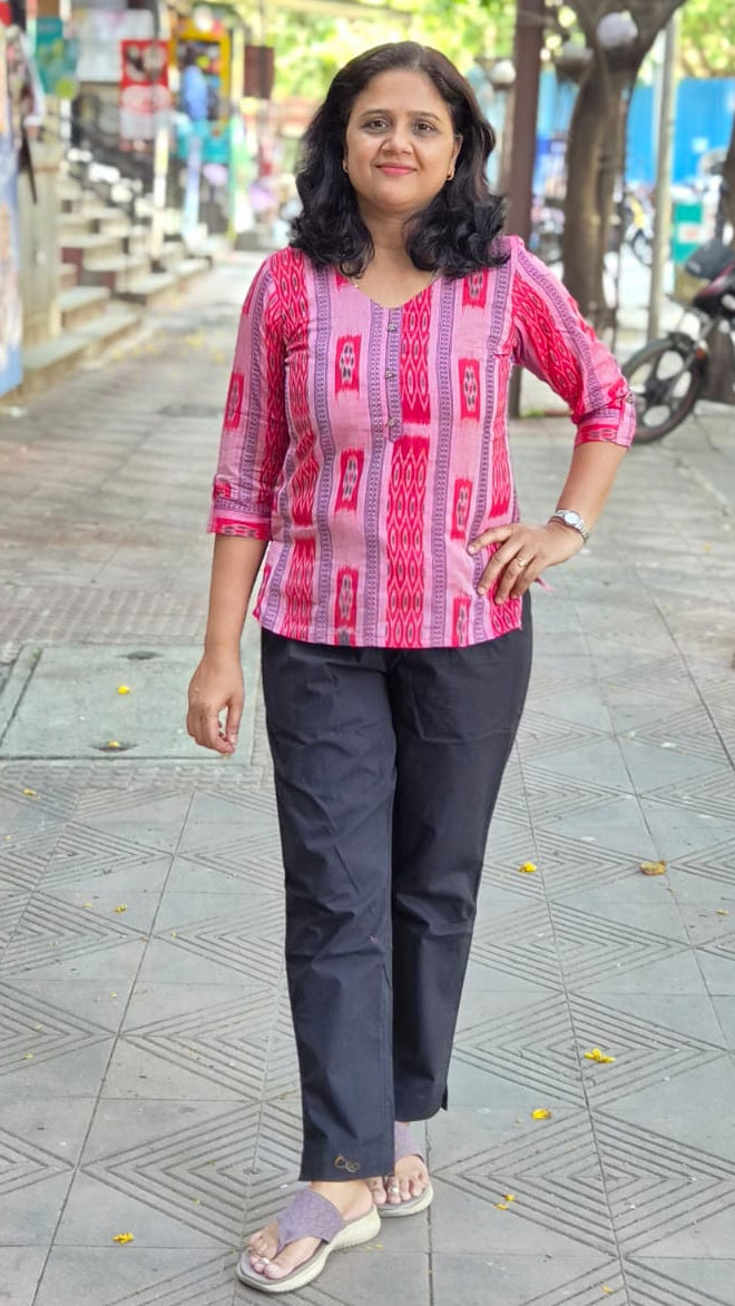 Red Sambalpuri Short Top