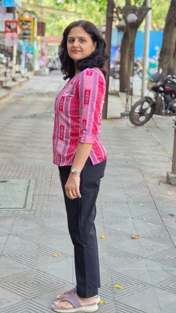 Red Sambalpuri Short Top