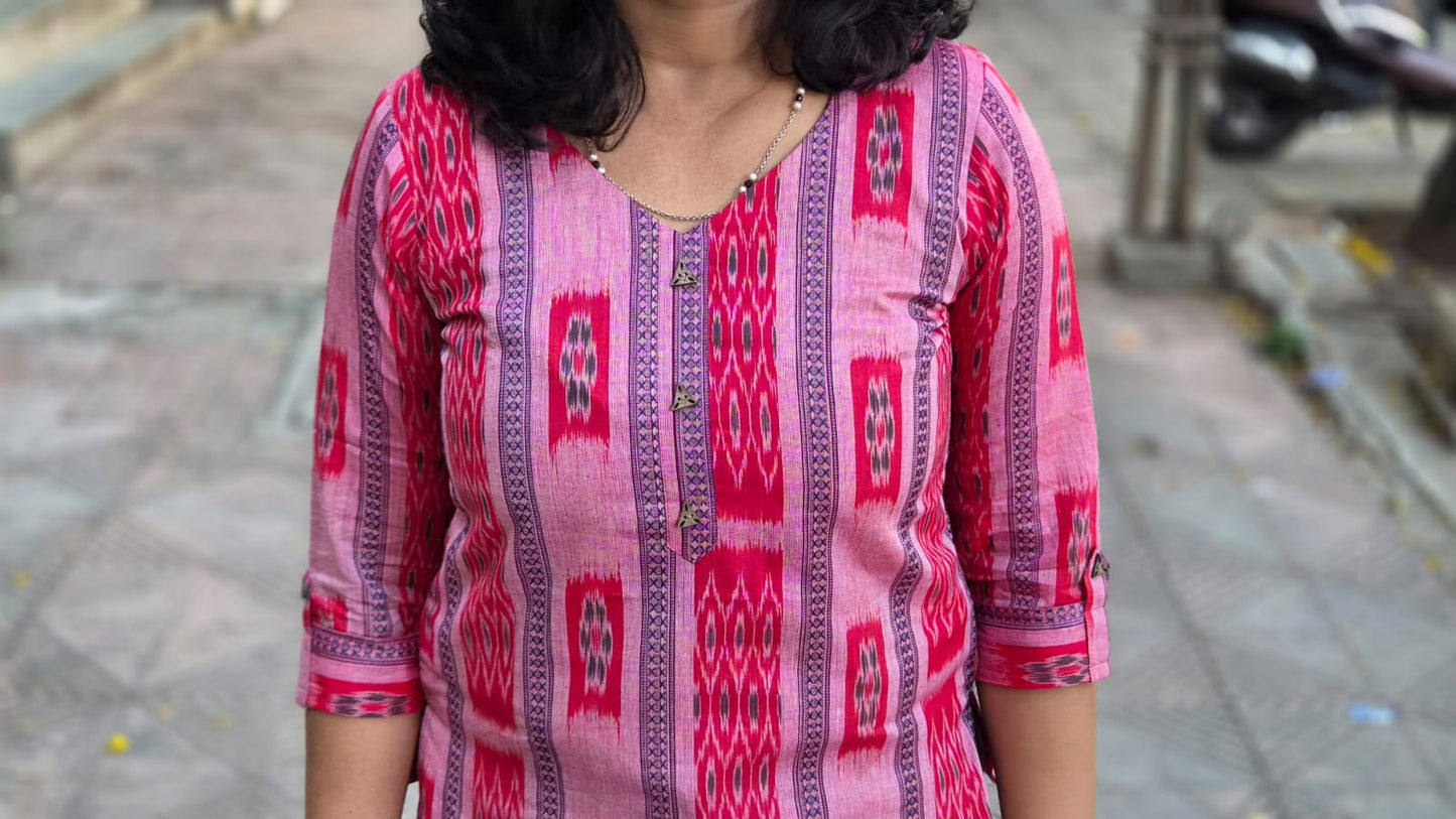 Red Sambalpuri Short Top