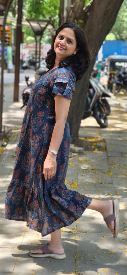 Indigo Hand block Printed Ajrakh Long One Piece