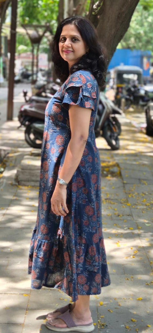 Indigo Hand block Printed Ajrakh Long One Piece