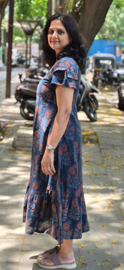 Indigo Hand block Printed Ajrakh Long One Piece