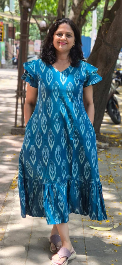 Rama Green Handloom Ikkat One Piece