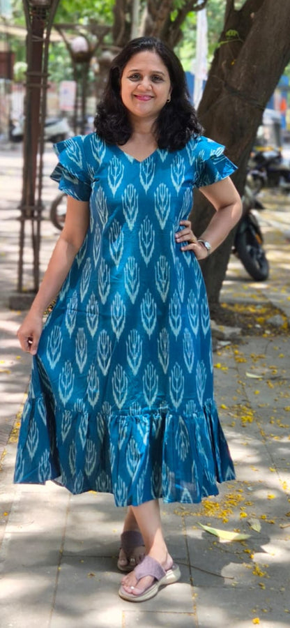 Rama Green Handloom Ikkat One Piece