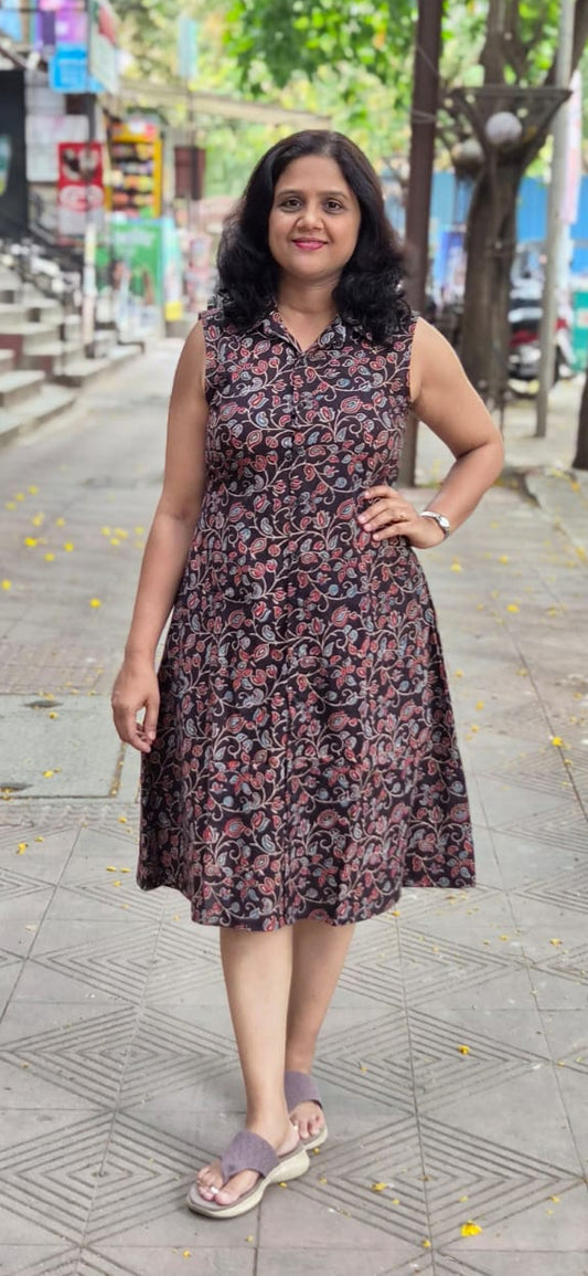 Black Ajrakh Cotton Knee Length One Piece
