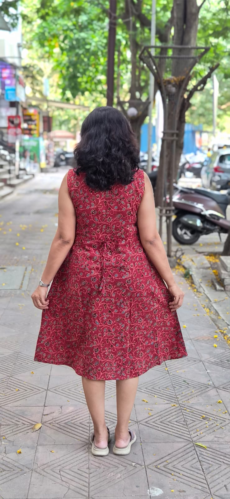 Maroon Ajrakh Cotton Knee Length One Piece
