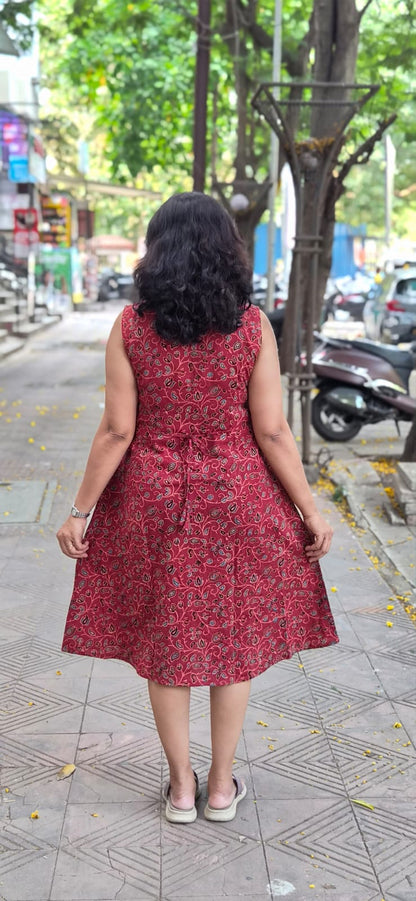 Maroon Ajrakh Cotton Knee Length One Piece