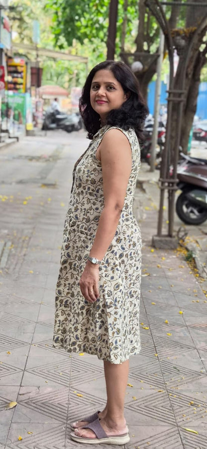 Off White Ajrakh Cotton Knee Length One Piece