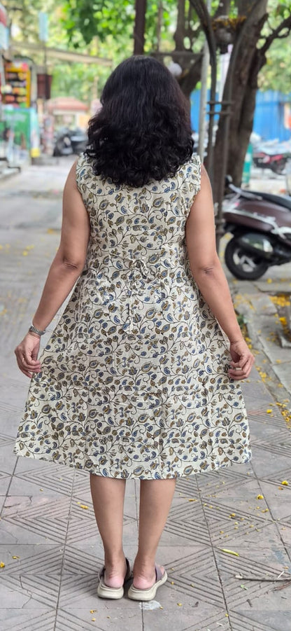 Off White Ajrakh Cotton Knee Length One Piece