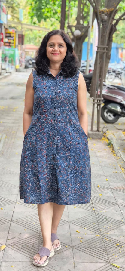 Indigo Ajrakh Cotton Knee Length One Piece