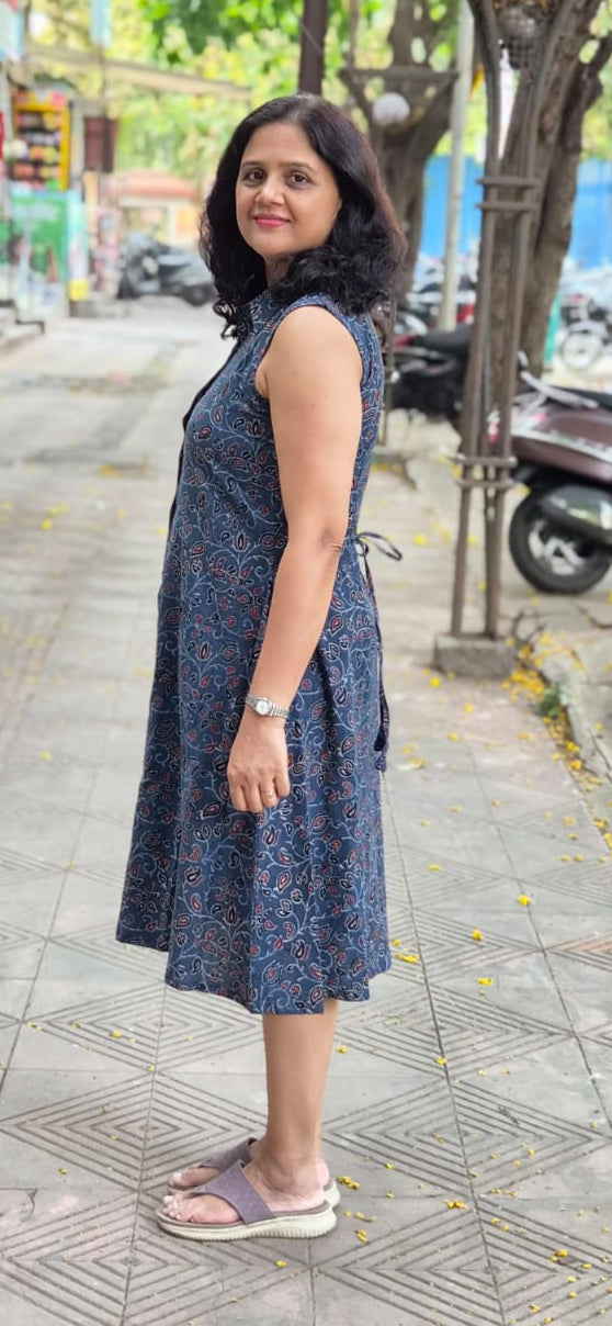 Indigo Ajrakh Cotton Knee Length One Piece